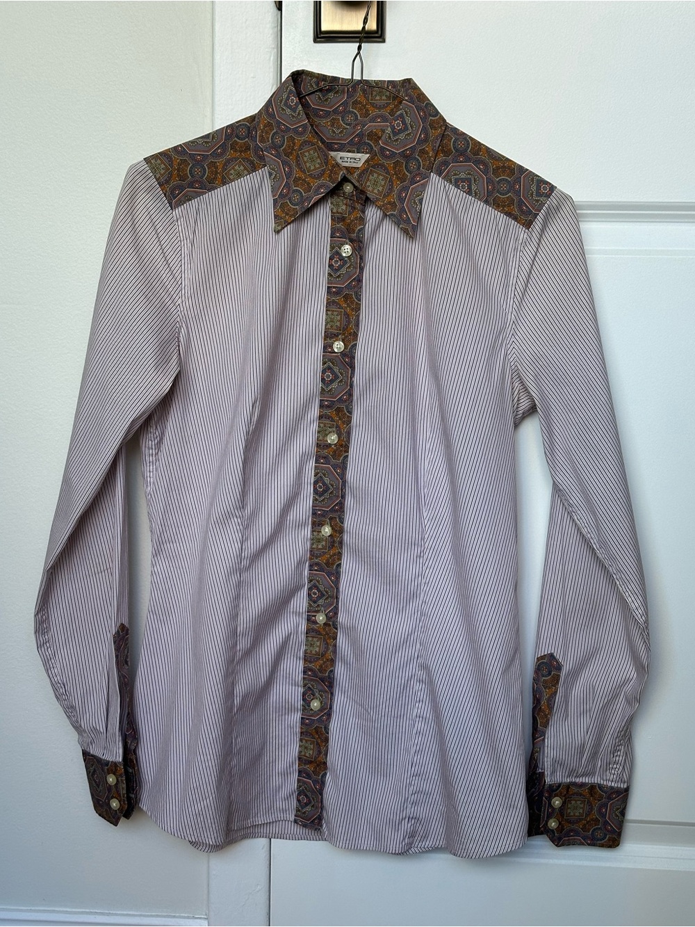 Etro Lavender-Striped Button-Up with Paisley Contrast IT 40 US 4 Small
